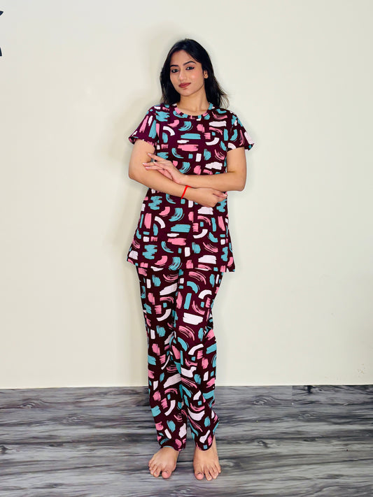 BRUSH BOYSENBERRY WINE PRINTED CO-ORD SET