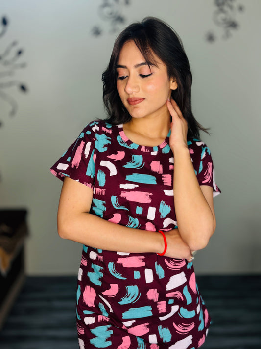 BRUSH BOYSENBERRY WINE PRINTED CO-ORD SET