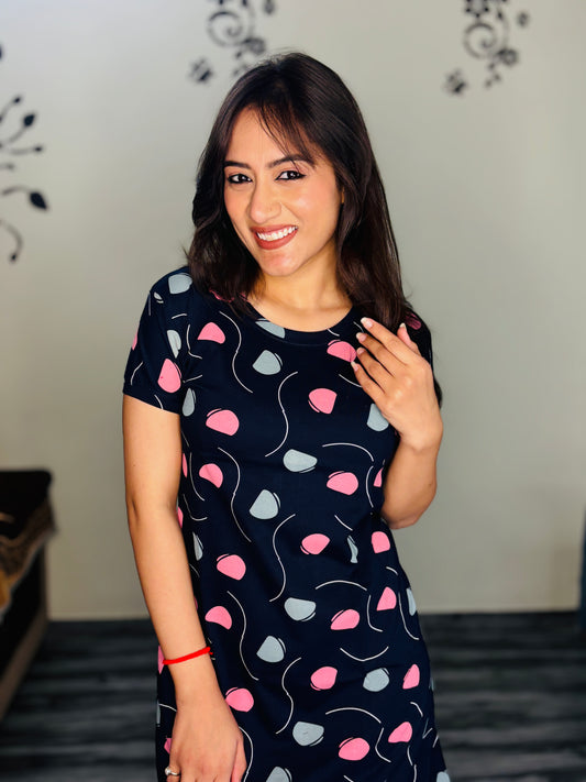 NIGHT BLUE RETRO POLKA SHORT NIGHTY