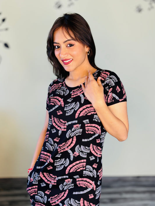 BLACK CREPE AND SKY BLUE SHORT NIGHTY