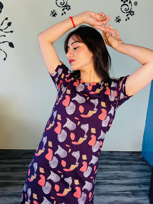 EGGPLANT PURPLE SHAPES SHORT NIGHTY