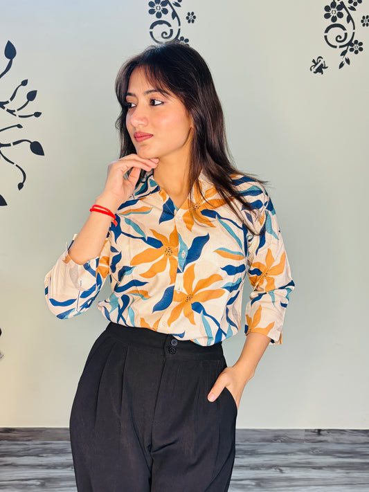 PORCELAIN WHITE AUTUMN SILK RAYON SHIRT (only shirt)