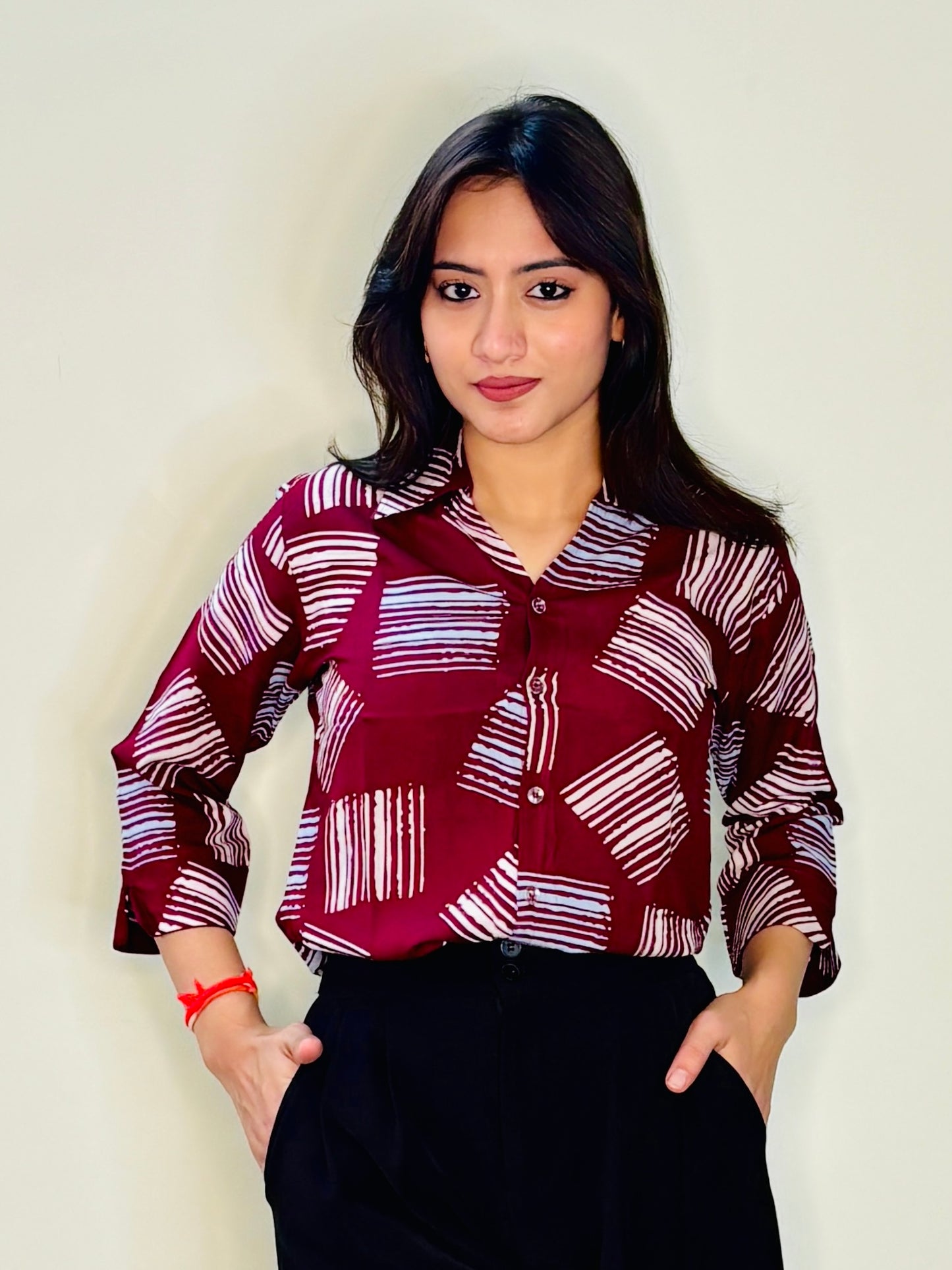 GLOSSY MAROON SILK RAYON SHIRT (only shirt)
