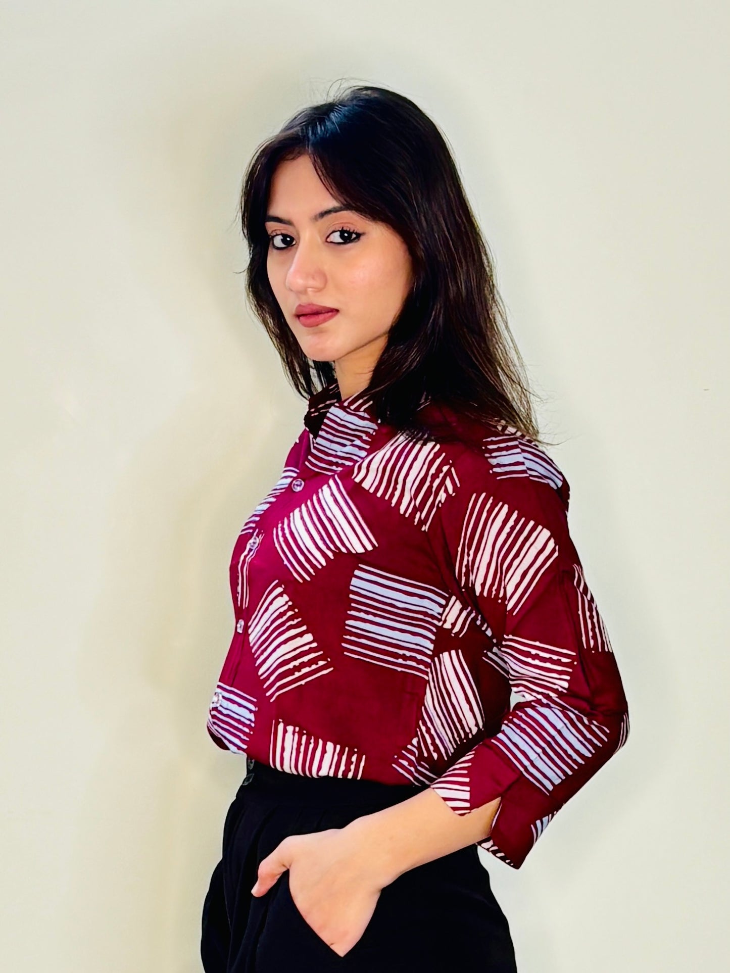 GLOSSY MAROON SILK RAYON SHIRT (only shirt)
