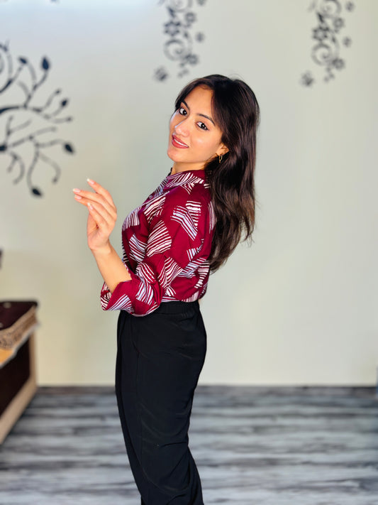 GLOSSY MAROON SILK RAYON SHIRT (only shirt)