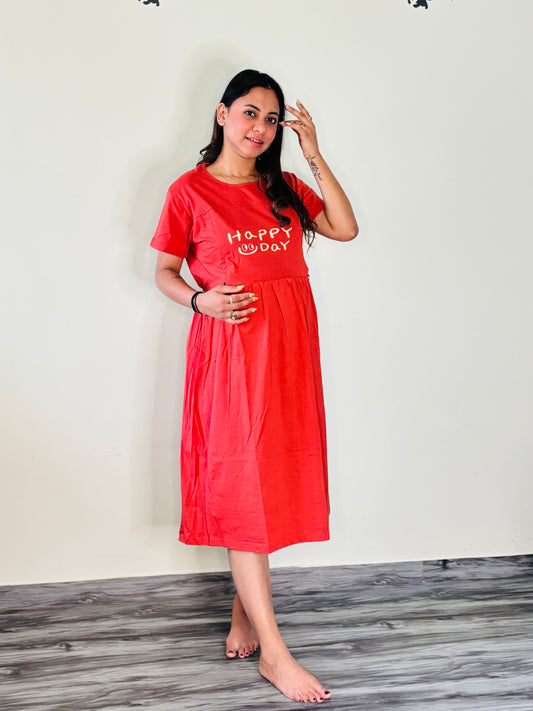 BEAN RED HAPPY DAY MATERNITY GOWN