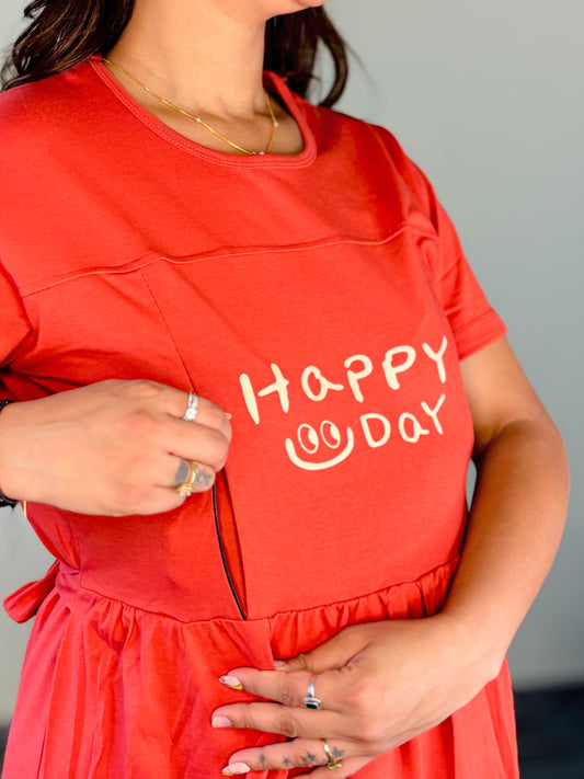 BEAN RED HAPPY DAY MATERNITY GOWN