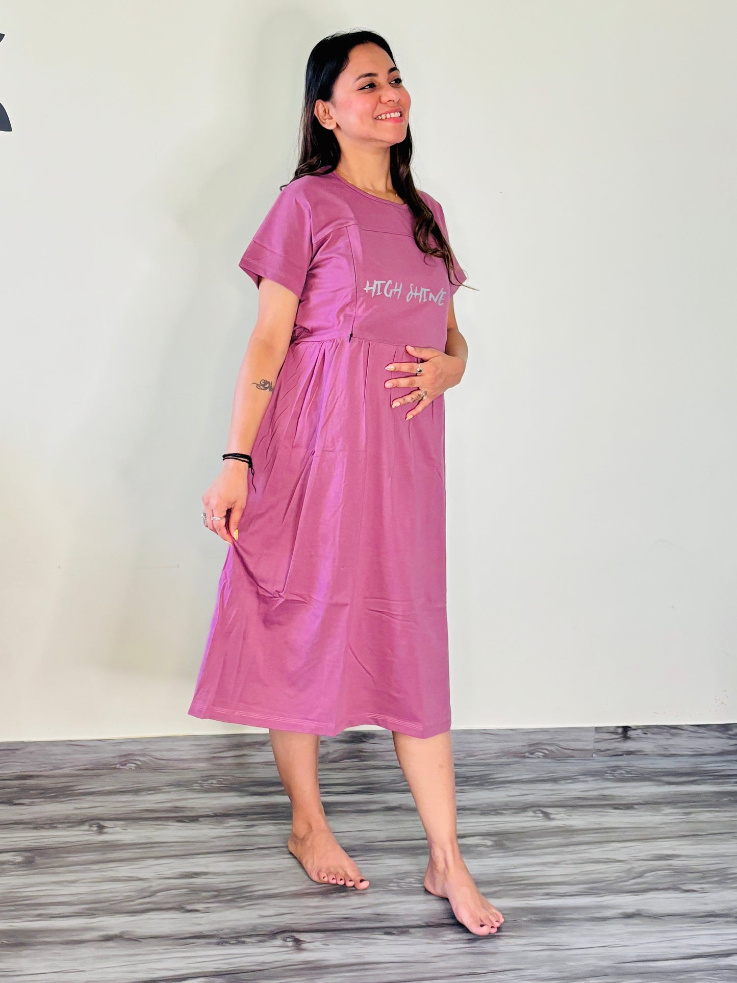 ORCHID PURPLE HIGH SHINE MATERNITY GOWN