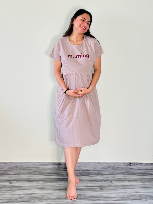 MAGNOLIA BEIGE MORNING MATERNITY GOWN
