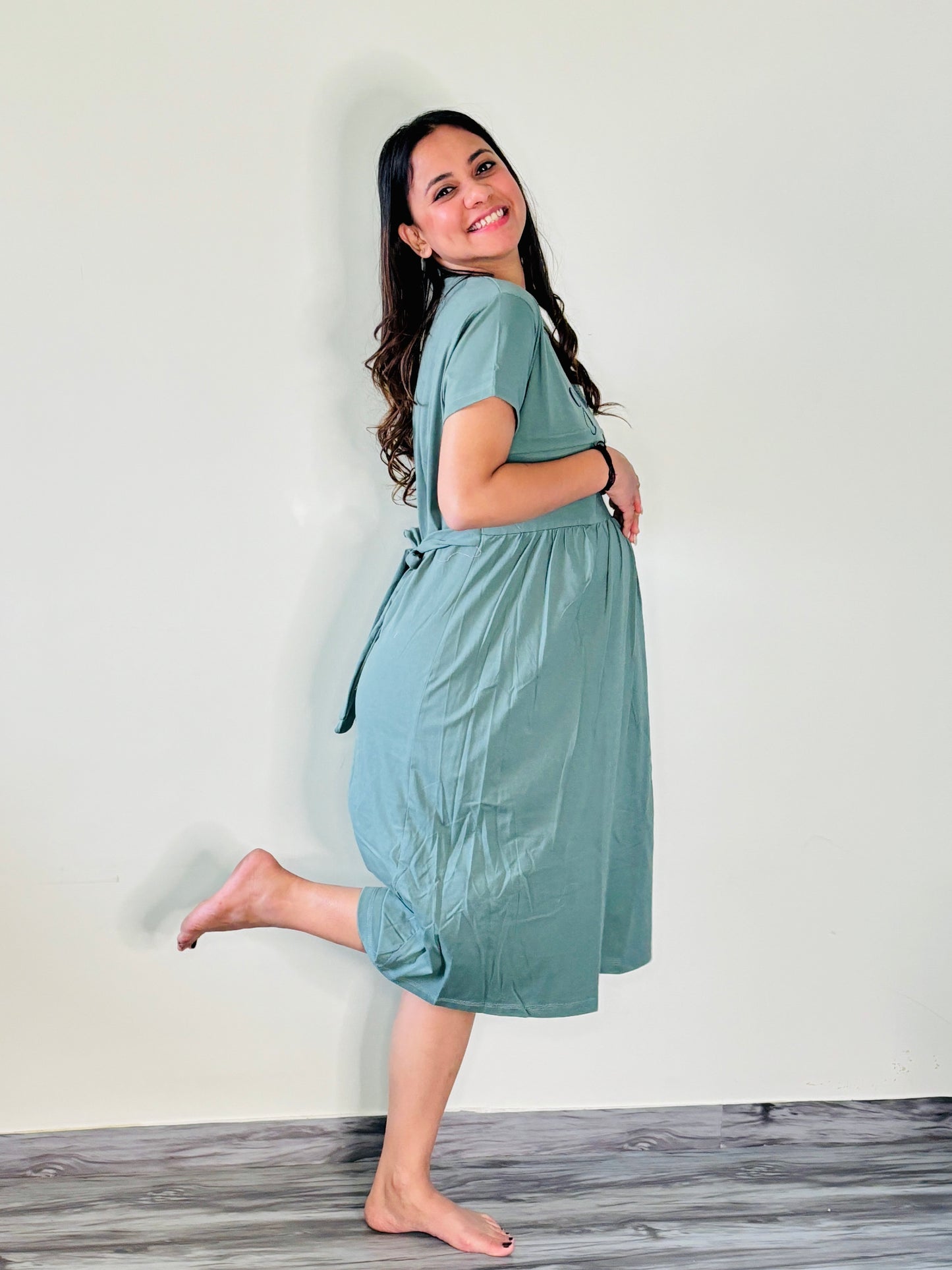 TURQUOISE GREEN GRATEFUL MATERNITY GOWN