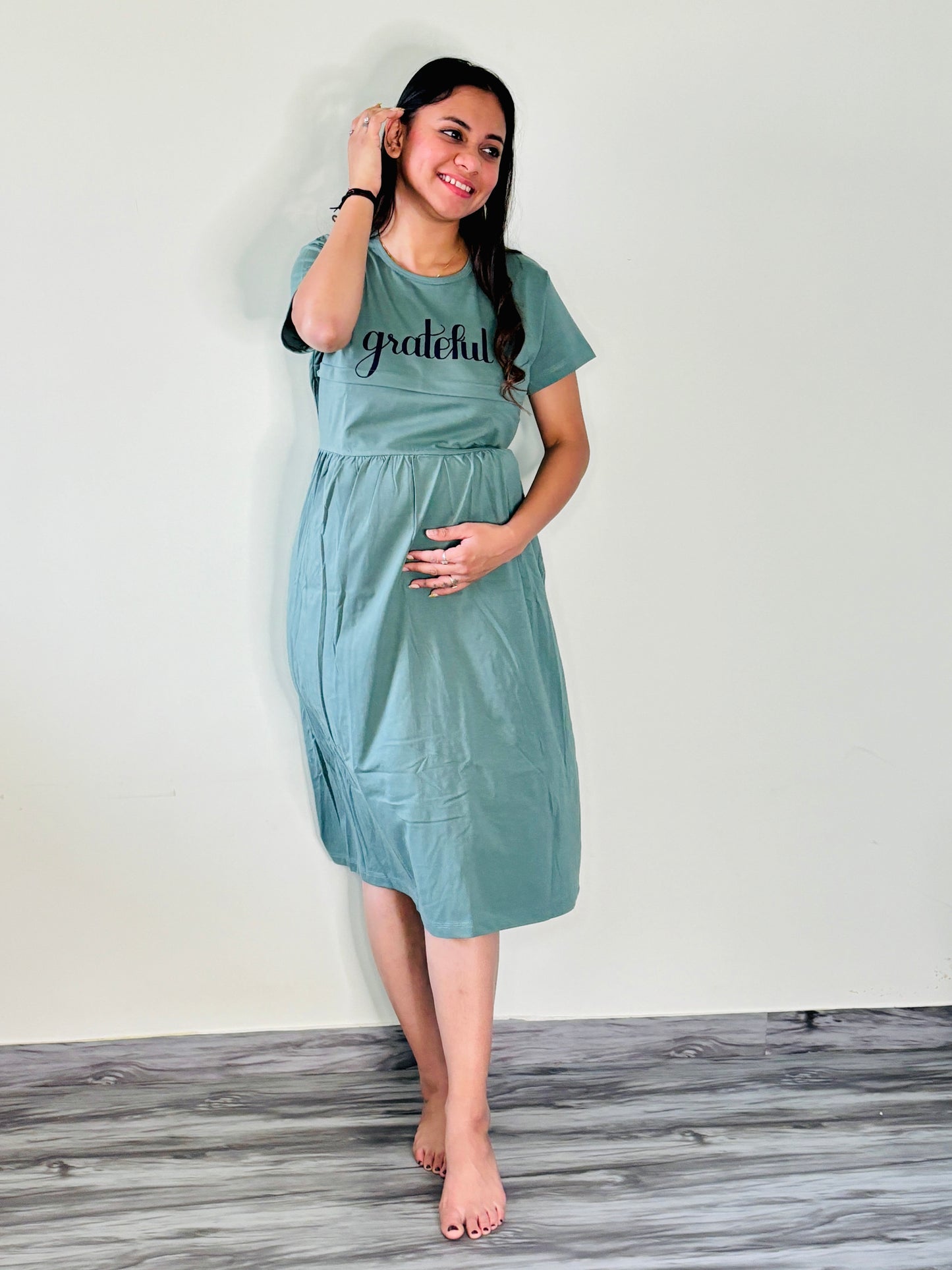 TURQUOISE GREEN GRATEFUL MATERNITY GOWN
