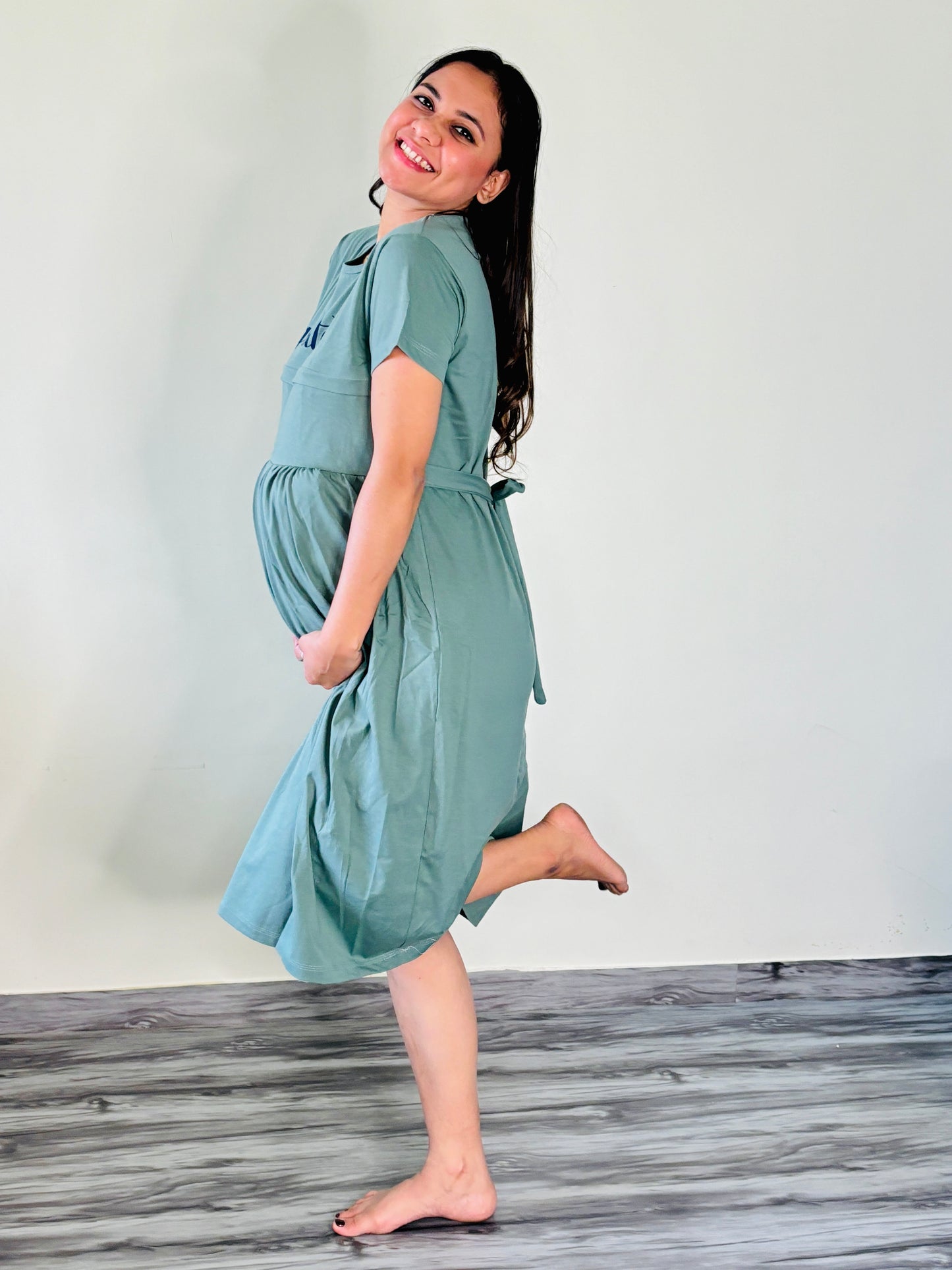TURQUOISE GREEN GRATEFUL MATERNITY GOWN