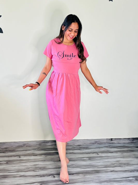FLAMINGO PINK SMILE MATERNITY GOWN