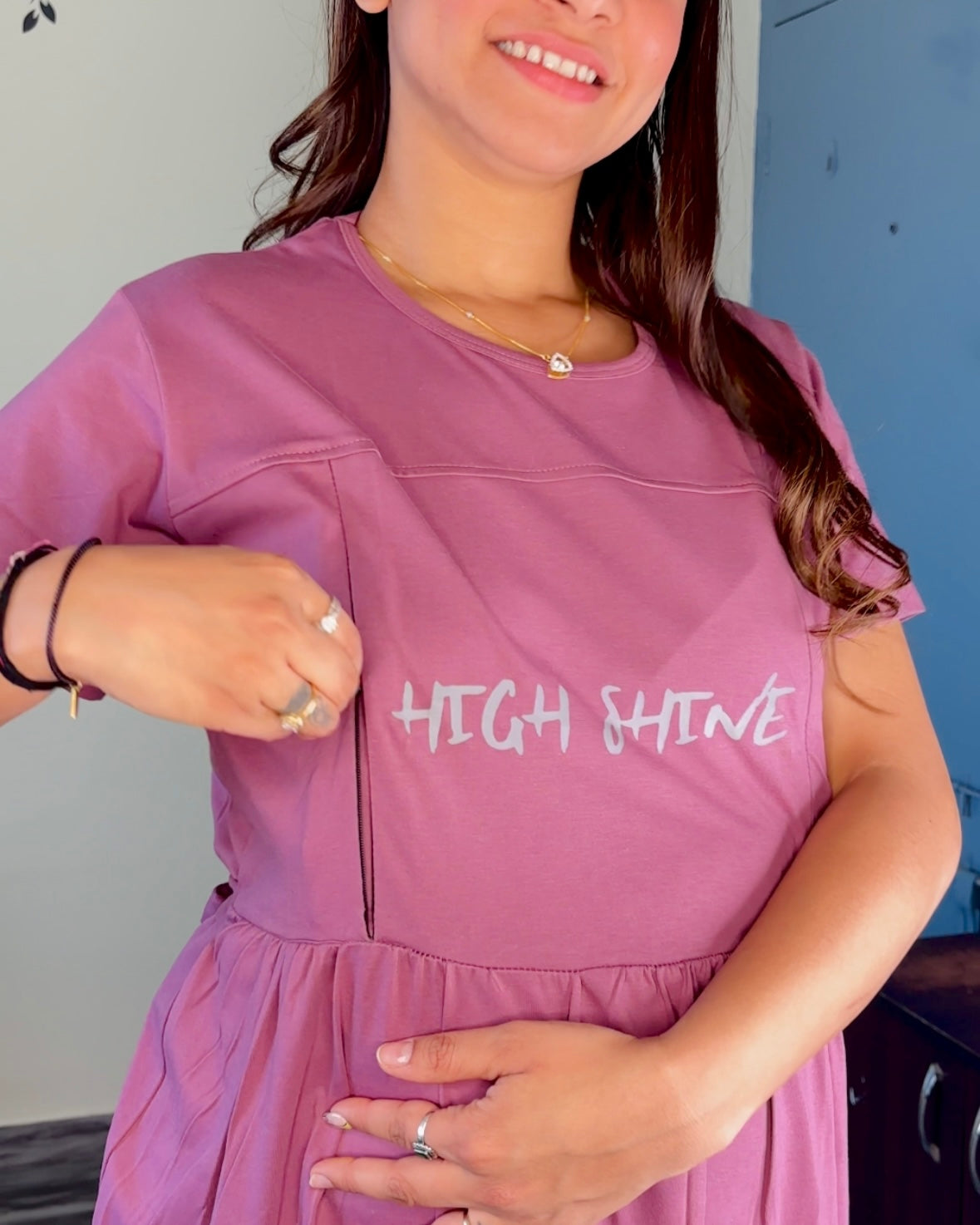 ORCHID PURPLE HIGH SHINE MATERNITY GOWN