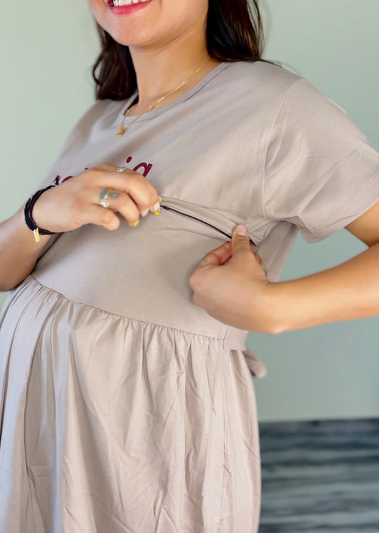 MAGNOLIA BEIGE MORNING MATERNITY GOWN