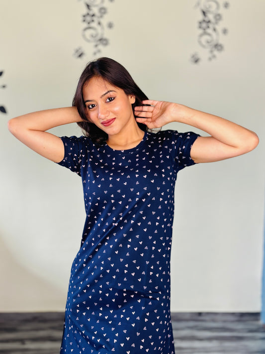 INDIGO BLUE TINY HEARTS SHORT NIGHTY