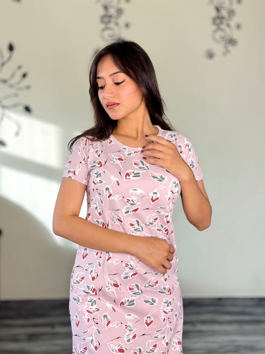 SOFT PINK LEAFY LOVE SHORT NIGHTY