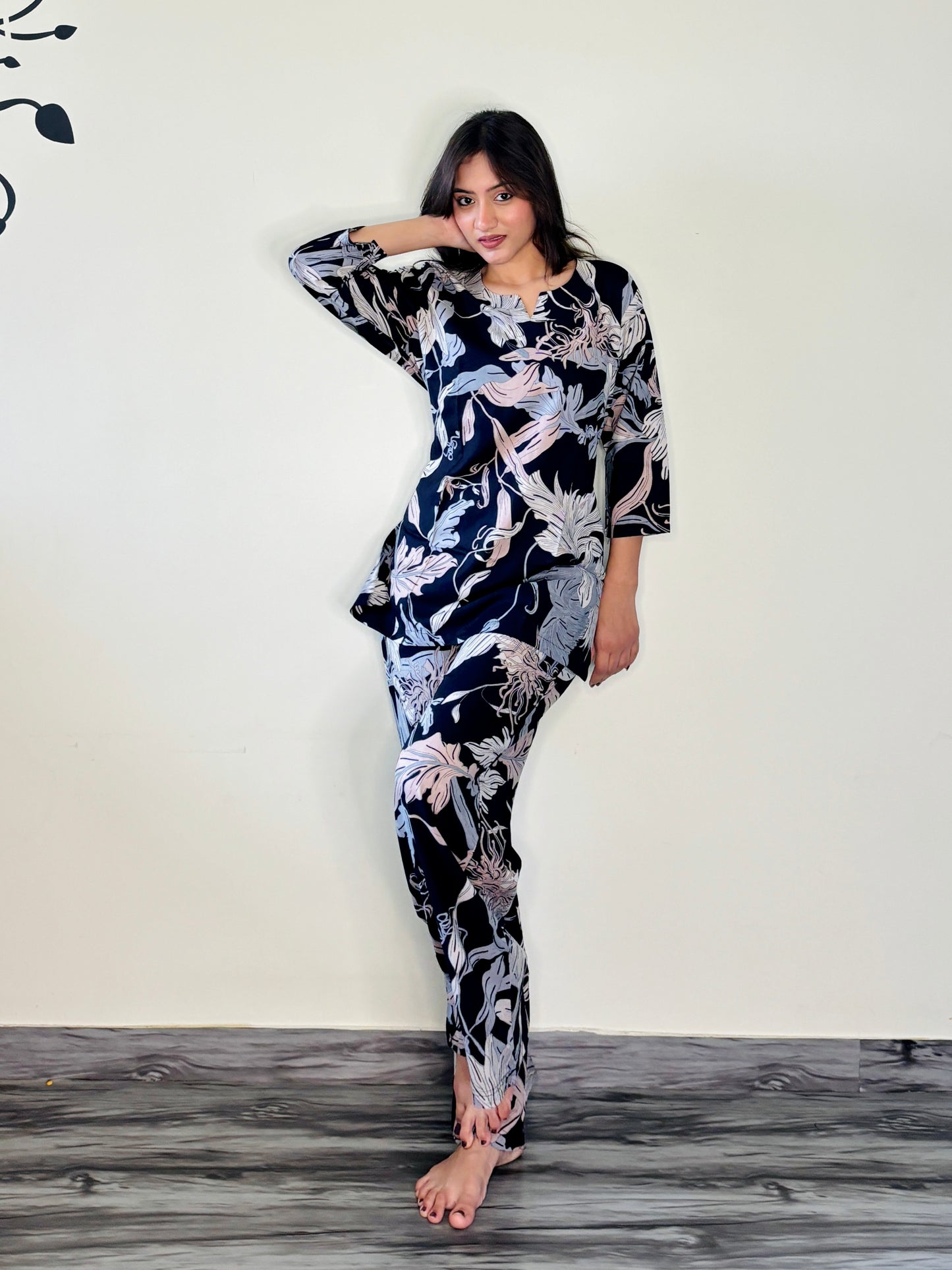 OXFORD BLUE ETHEREAL LEAVES RAYON CO-ORD SET