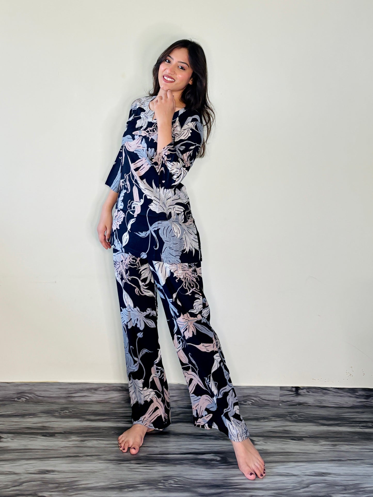 OXFORD BLUE ETHEREAL LEAVES RAYON CO-ORD SET