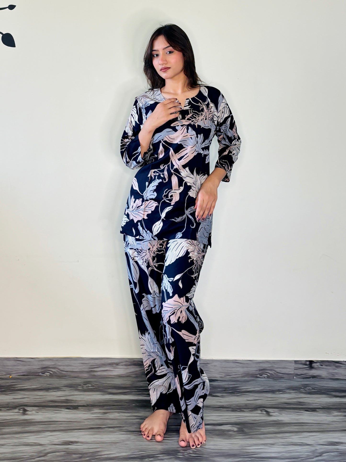 OXFORD BLUE ETHEREAL LEAVES RAYON CO-ORD SET
