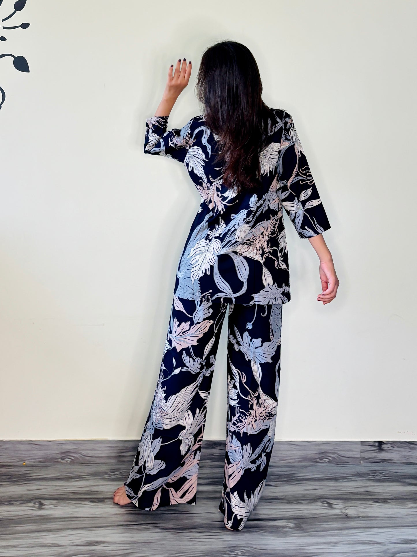 OXFORD BLUE ETHEREAL LEAVES RAYON CO-ORD SET