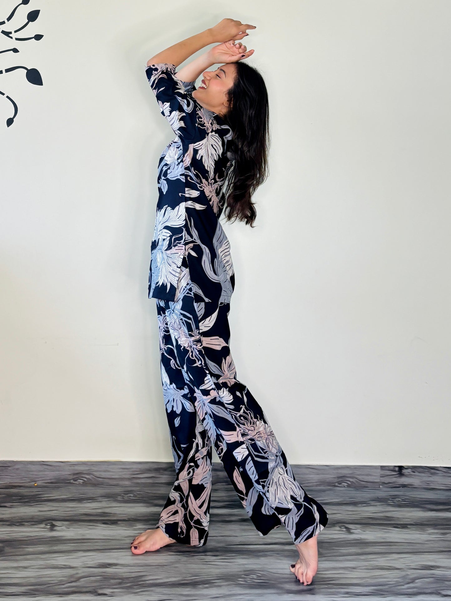 OXFORD BLUE ETHEREAL LEAVES RAYON CO-ORD SET
