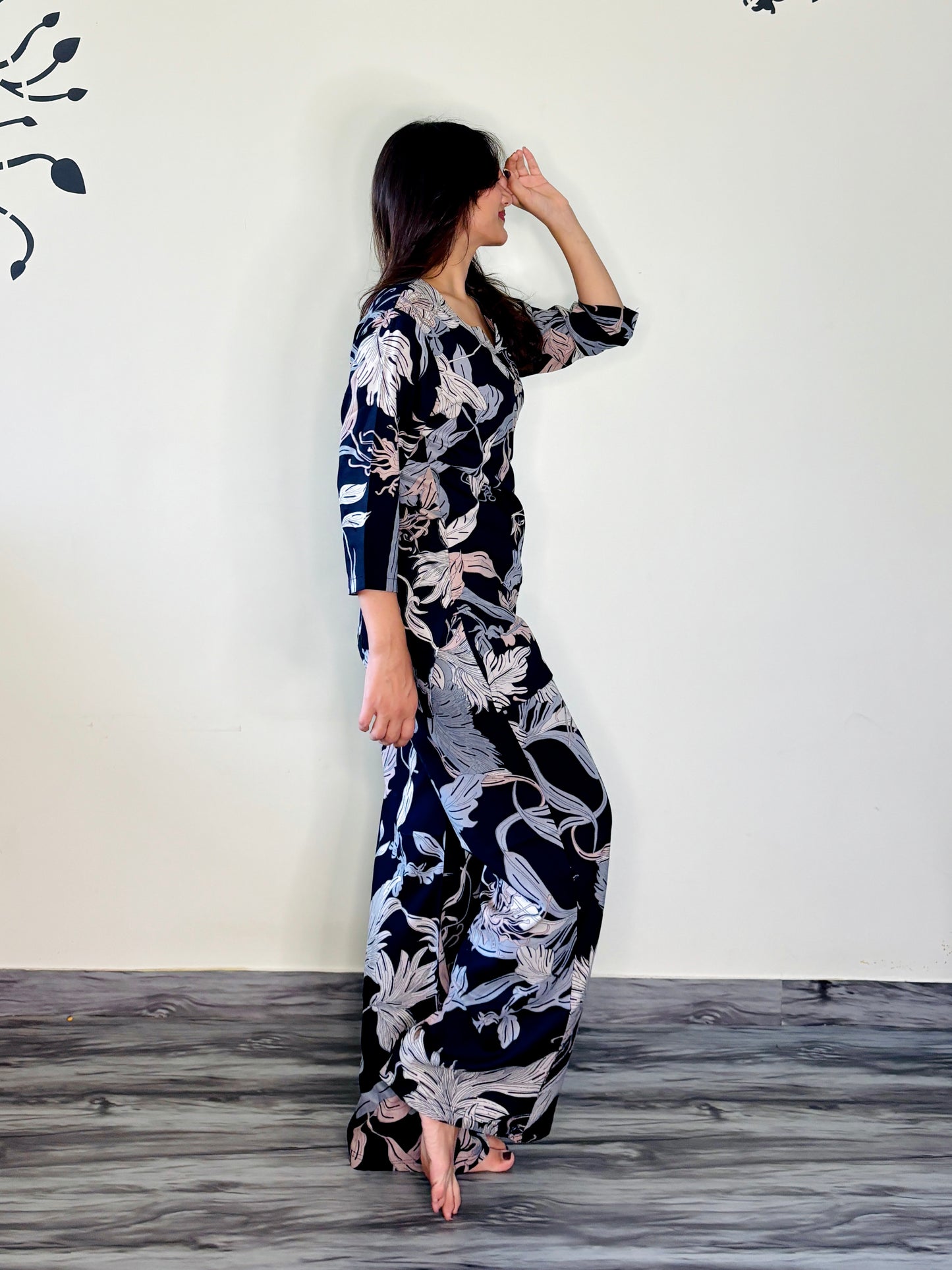 OXFORD BLUE ETHEREAL LEAVES RAYON CO-ORD SET