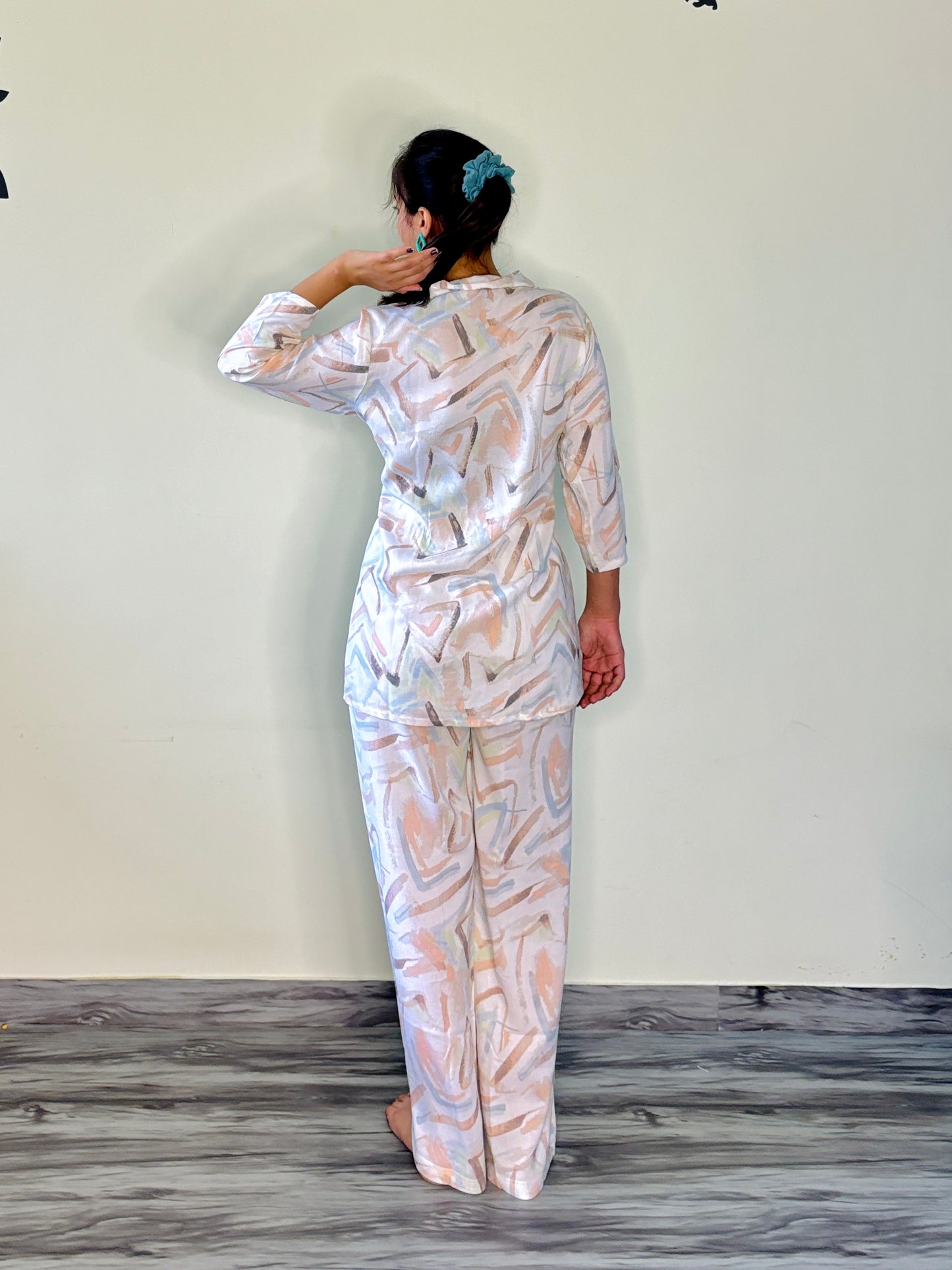 PEARL WHITE ORANGE DREAMSTROKE RAYON CO-ORD SET