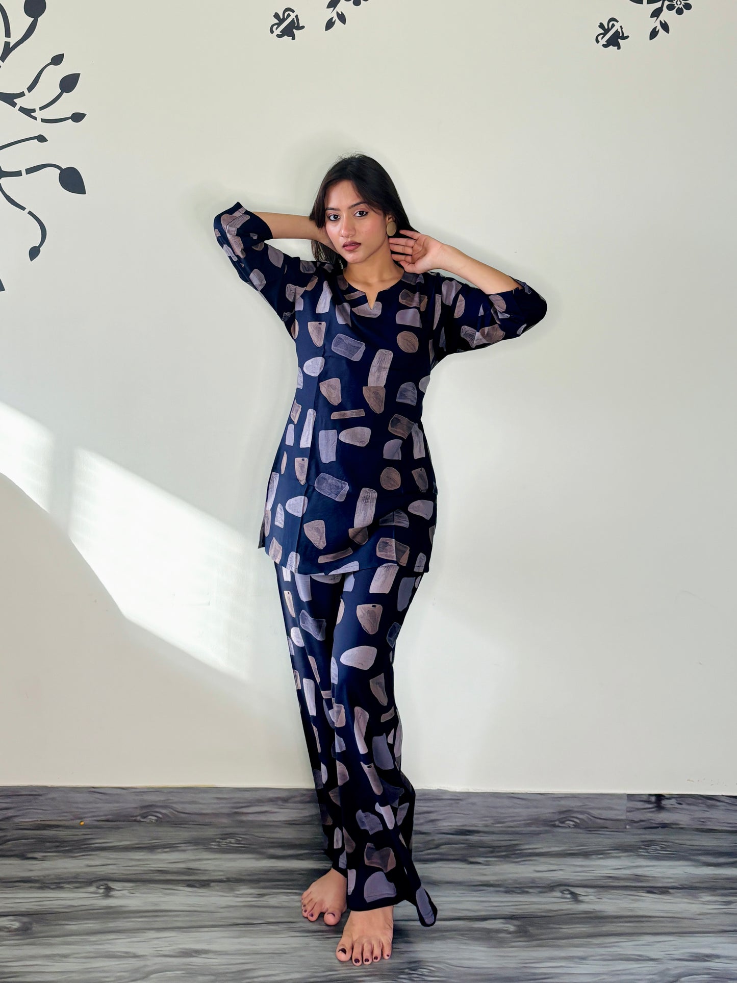 INK BLUE GOLDEN STANDSTONE RAYON CO-ORD SET