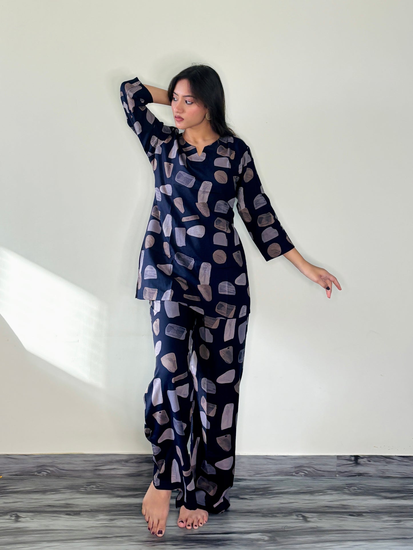 INK BLUE GOLDEN STANDSTONE RAYON CO-ORD SET