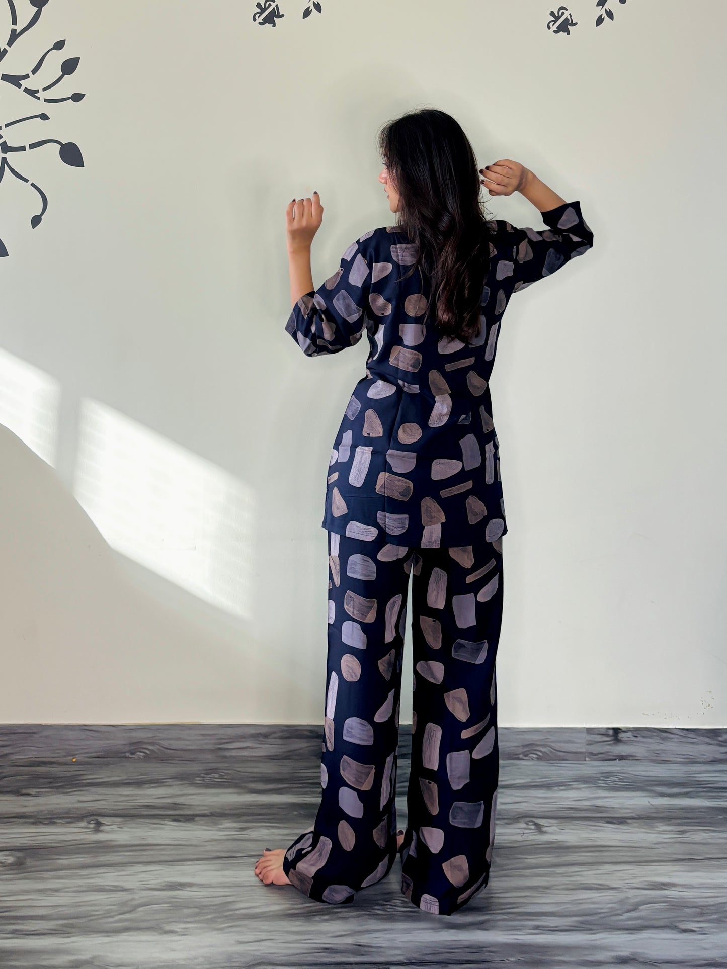 INK BLUE GOLDEN STANDSTONE RAYON CO-ORD SET