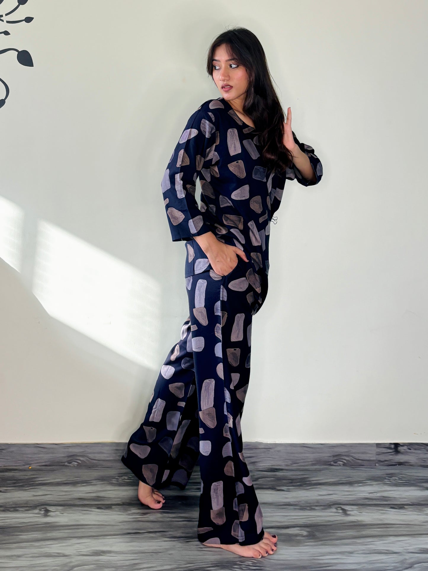 INK BLUE GOLDEN STANDSTONE RAYON CO-ORD SET