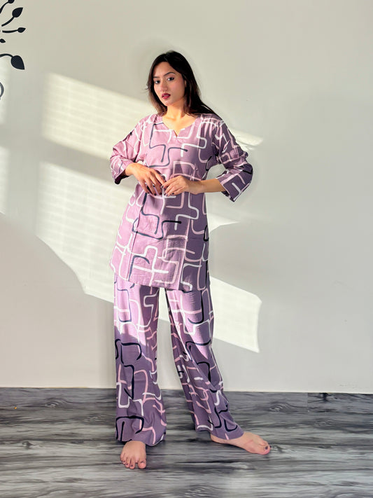 LILAC MAZE ACCESNTS RAYON CO-ORD SET