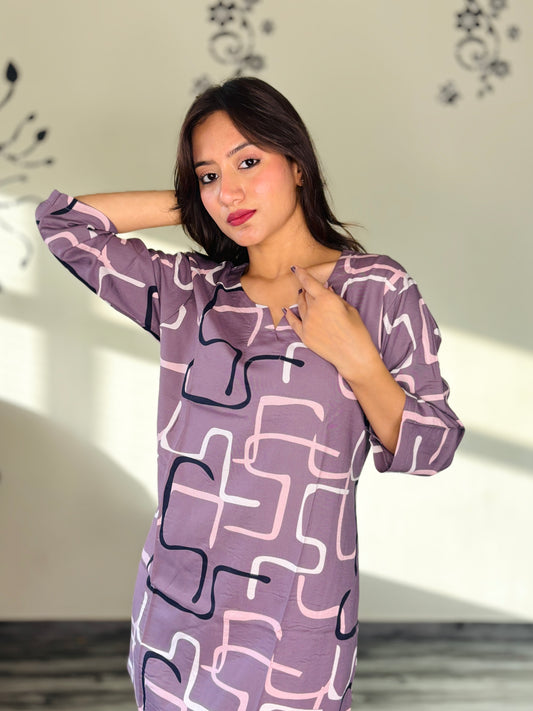 LILAC MAZE ACCESNTS RAYON CO-ORD SET