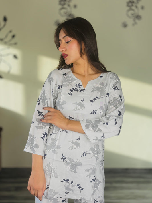 MOONLIT WHITE BLOOM RAYON CO-ORD SET