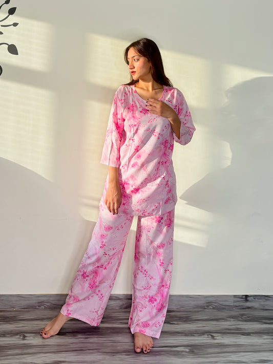 SOFT PINK NARCISSUS RAYON CO-ORD SET