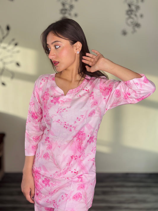 SOFT PINK NARCISSUS RAYON CO-ORD SET