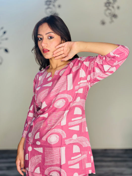 MULBEERY PINK MORDEN ART RAYON CO-ORD SET