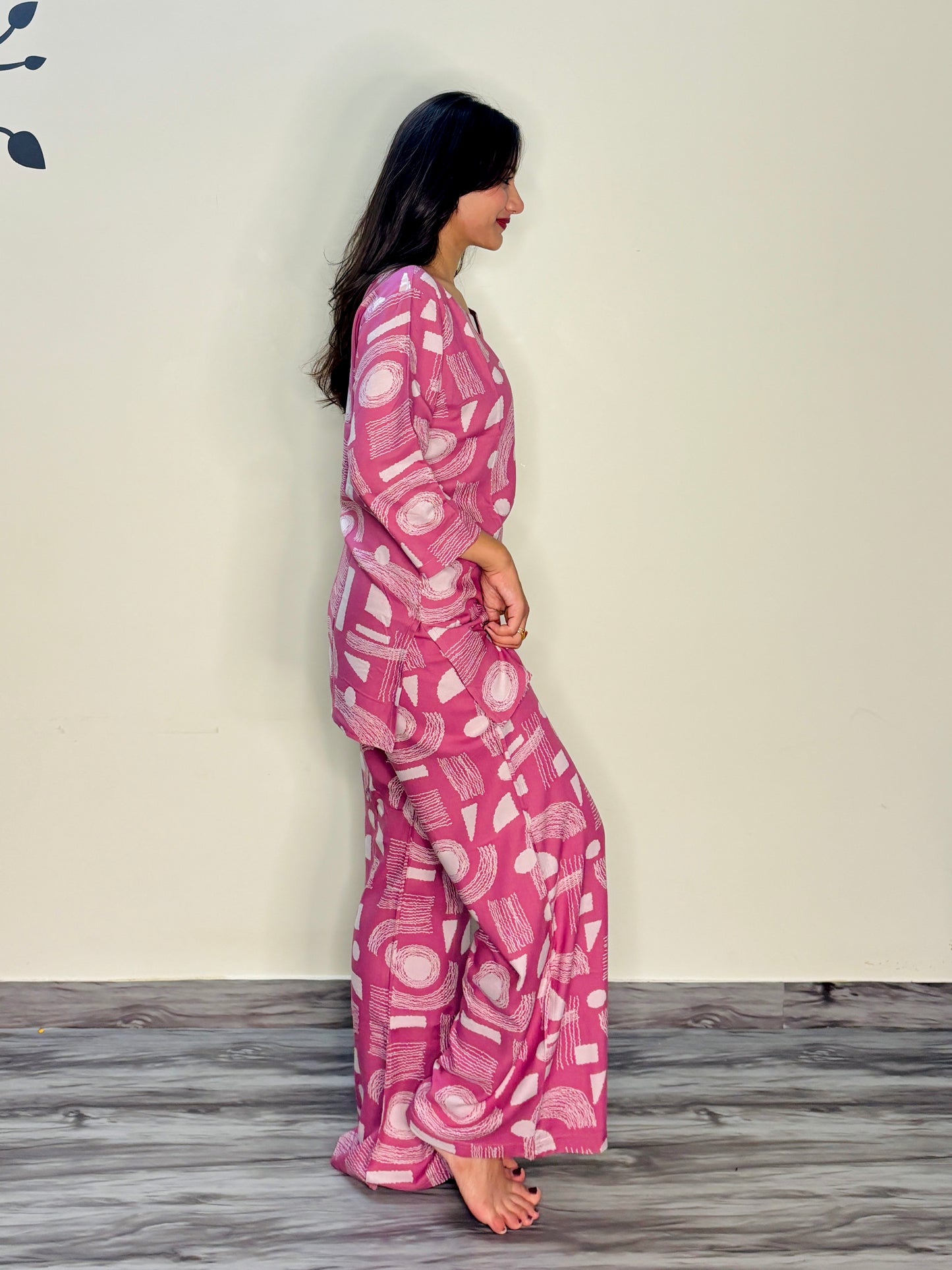 MULBEERY PINK MORDEN ART RAYON CO-ORD SET