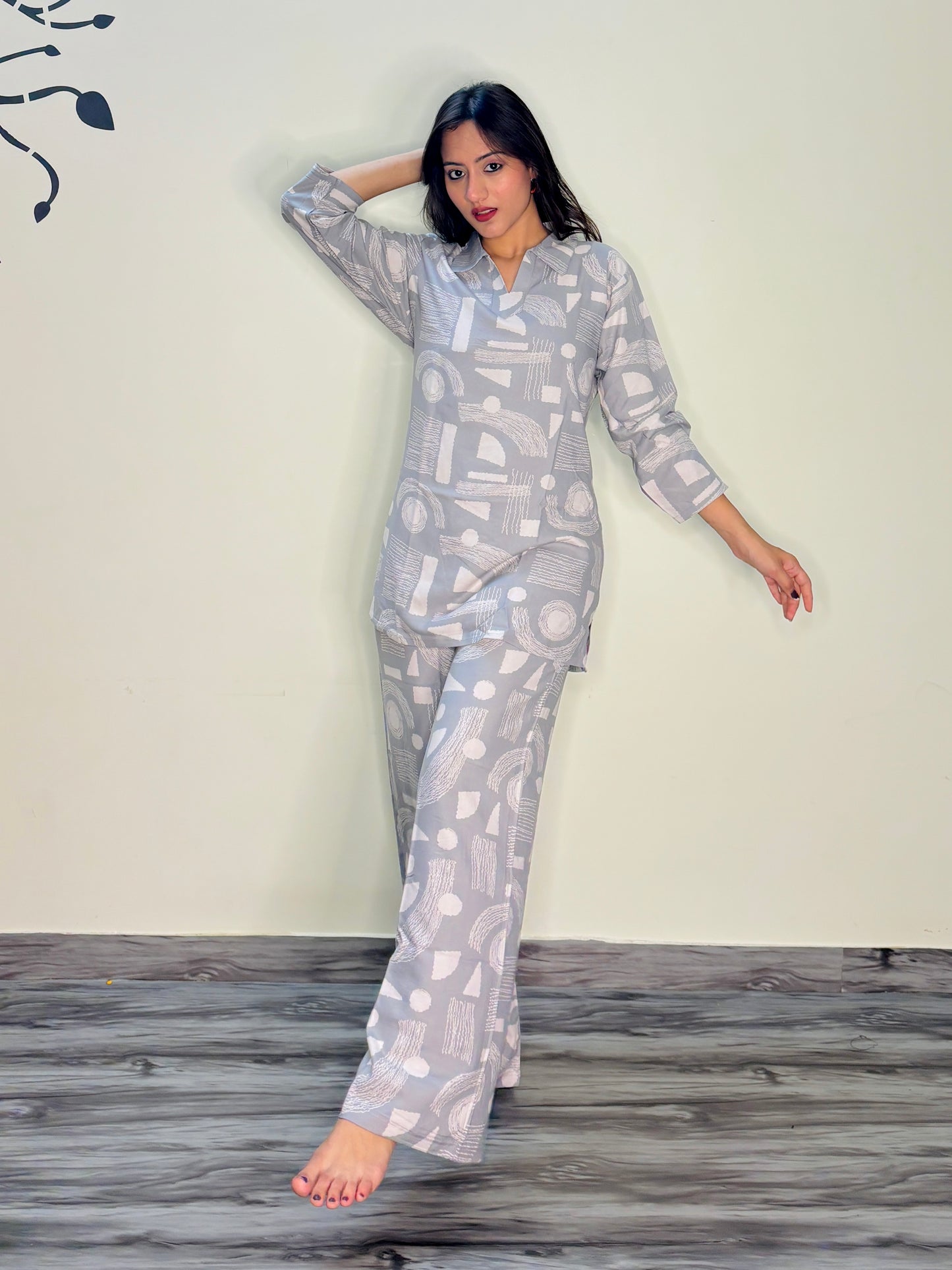 DOVE GREY MODERN ART RAYON CO-ORD SET