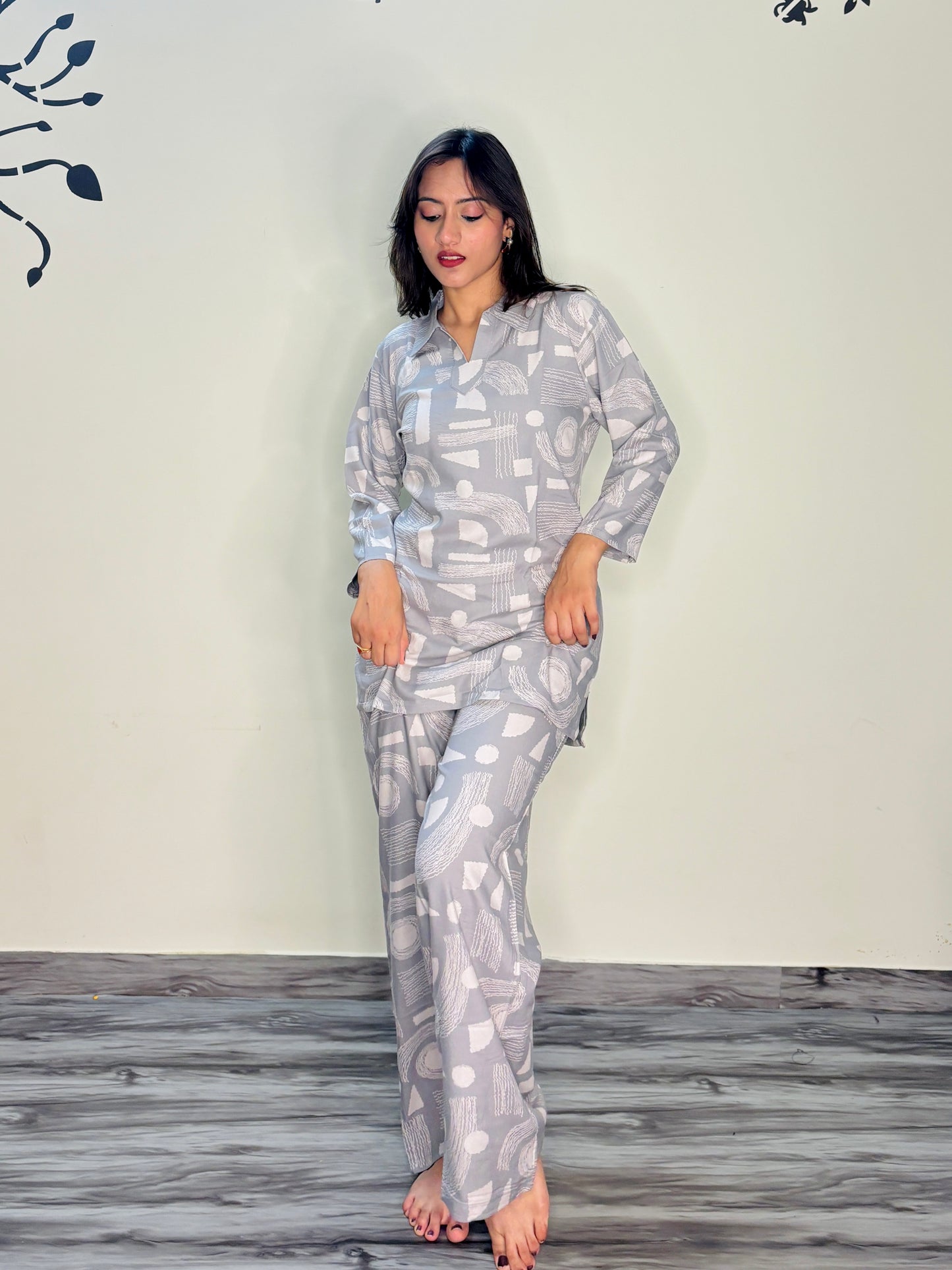 DOVE GREY MODERN ART RAYON CO-ORD SET