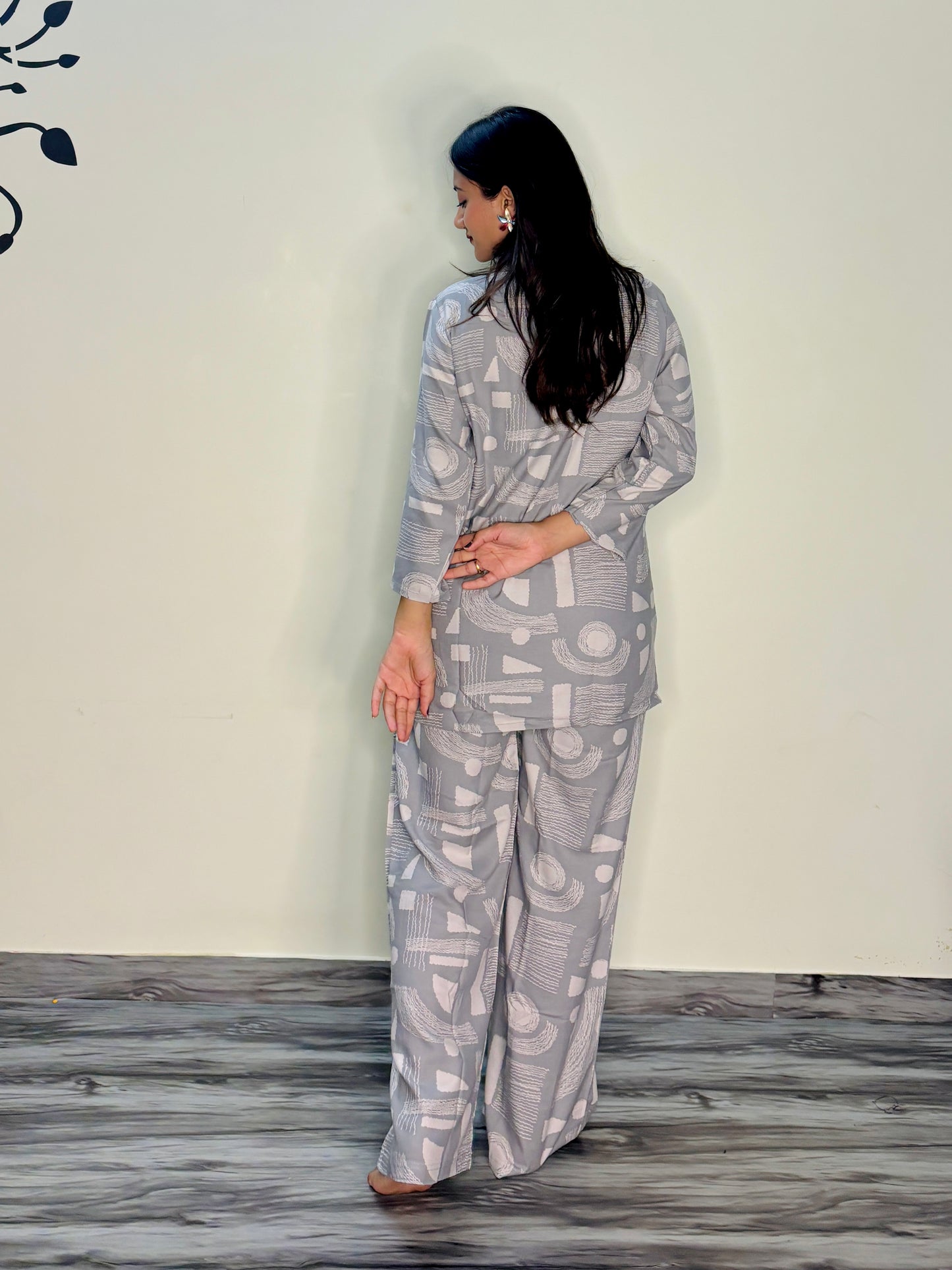 DOVE GREY MODERN ART RAYON CO-ORD SET