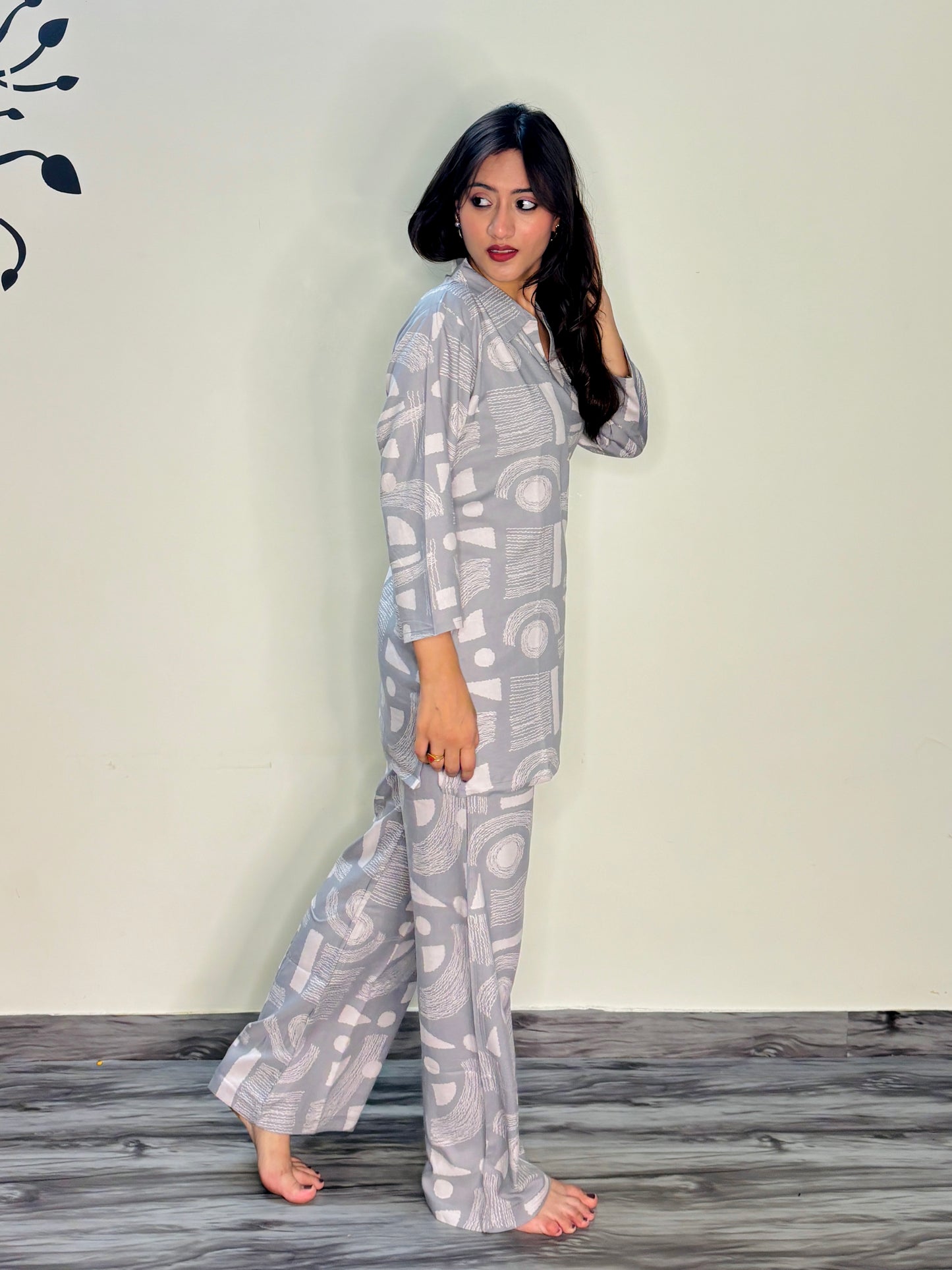 DOVE GREY MODERN ART RAYON CO-ORD SET