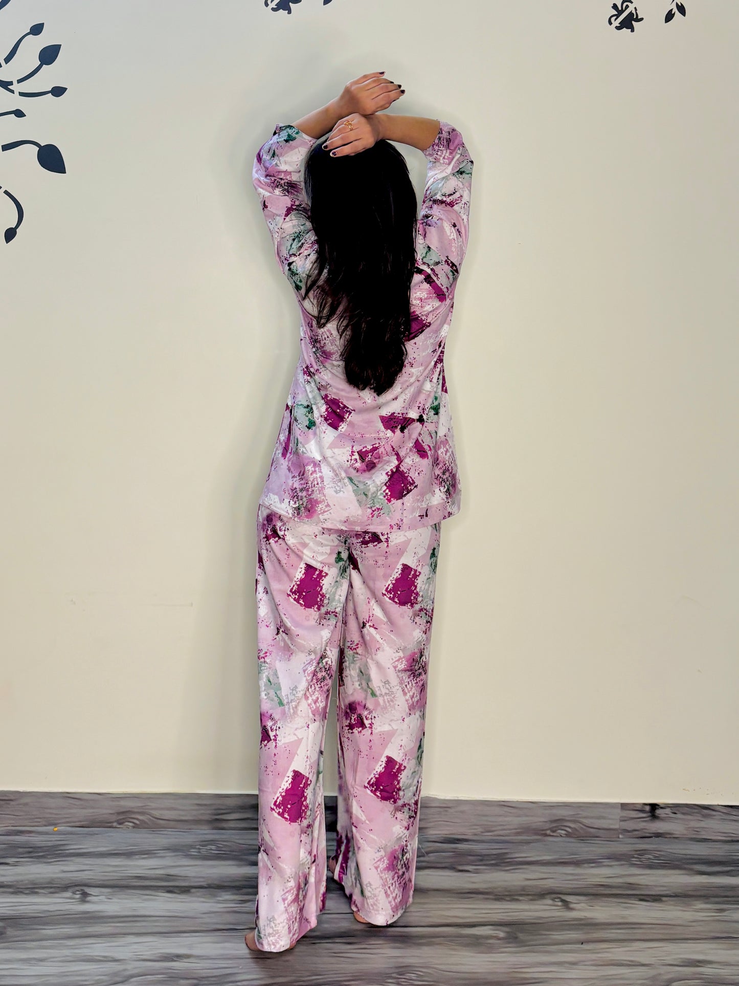 BABY PINK COLOURFUL PAINT RAYON CO-ORD SET