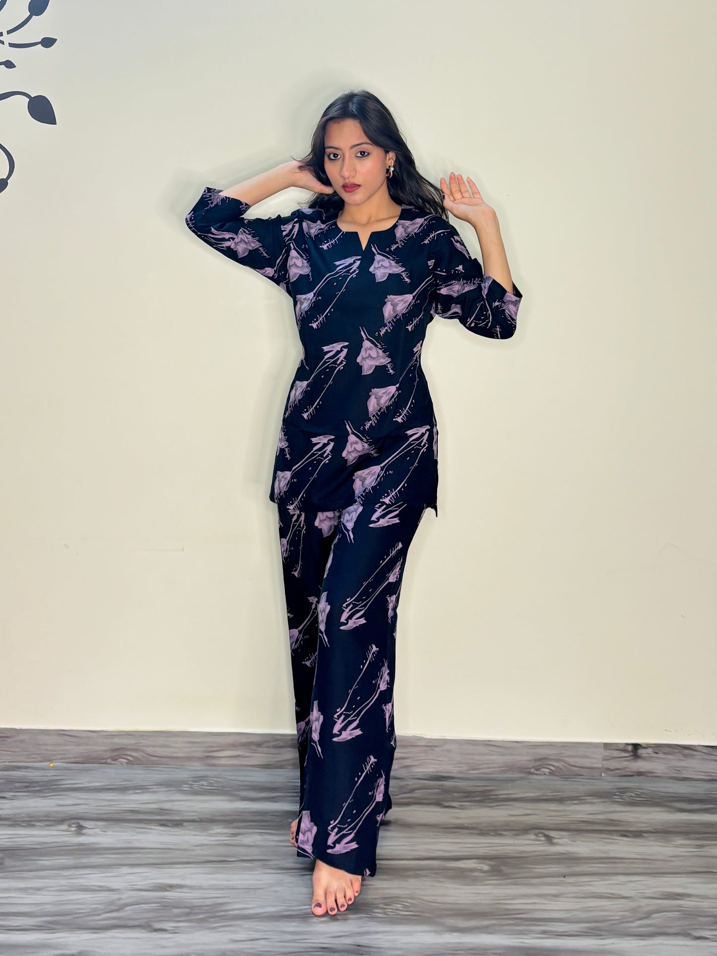 ROYAL BLUE PEONY RAYON CO-ORD SET