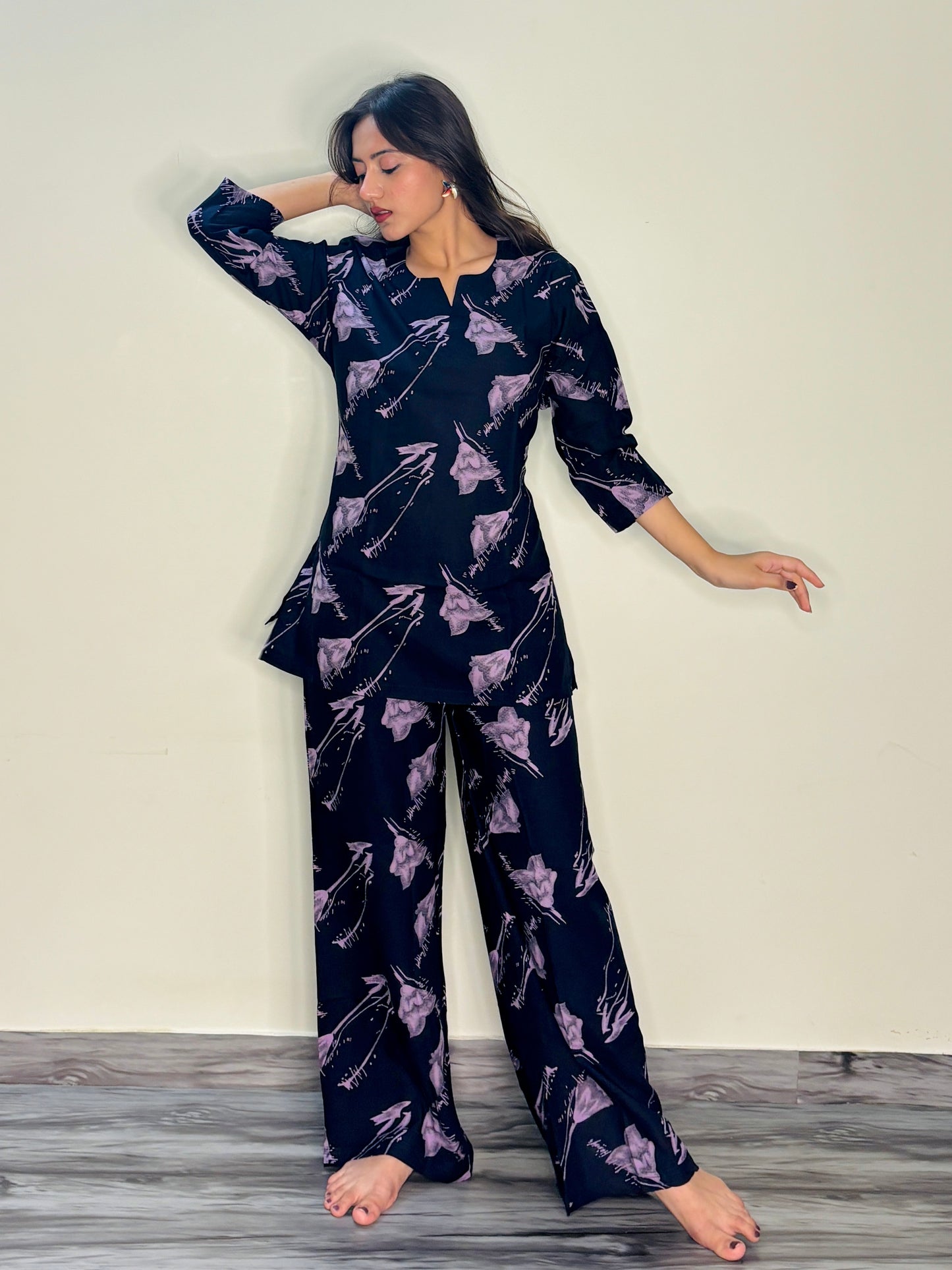 ROYAL BLUE PEONY RAYON CO-ORD SET
