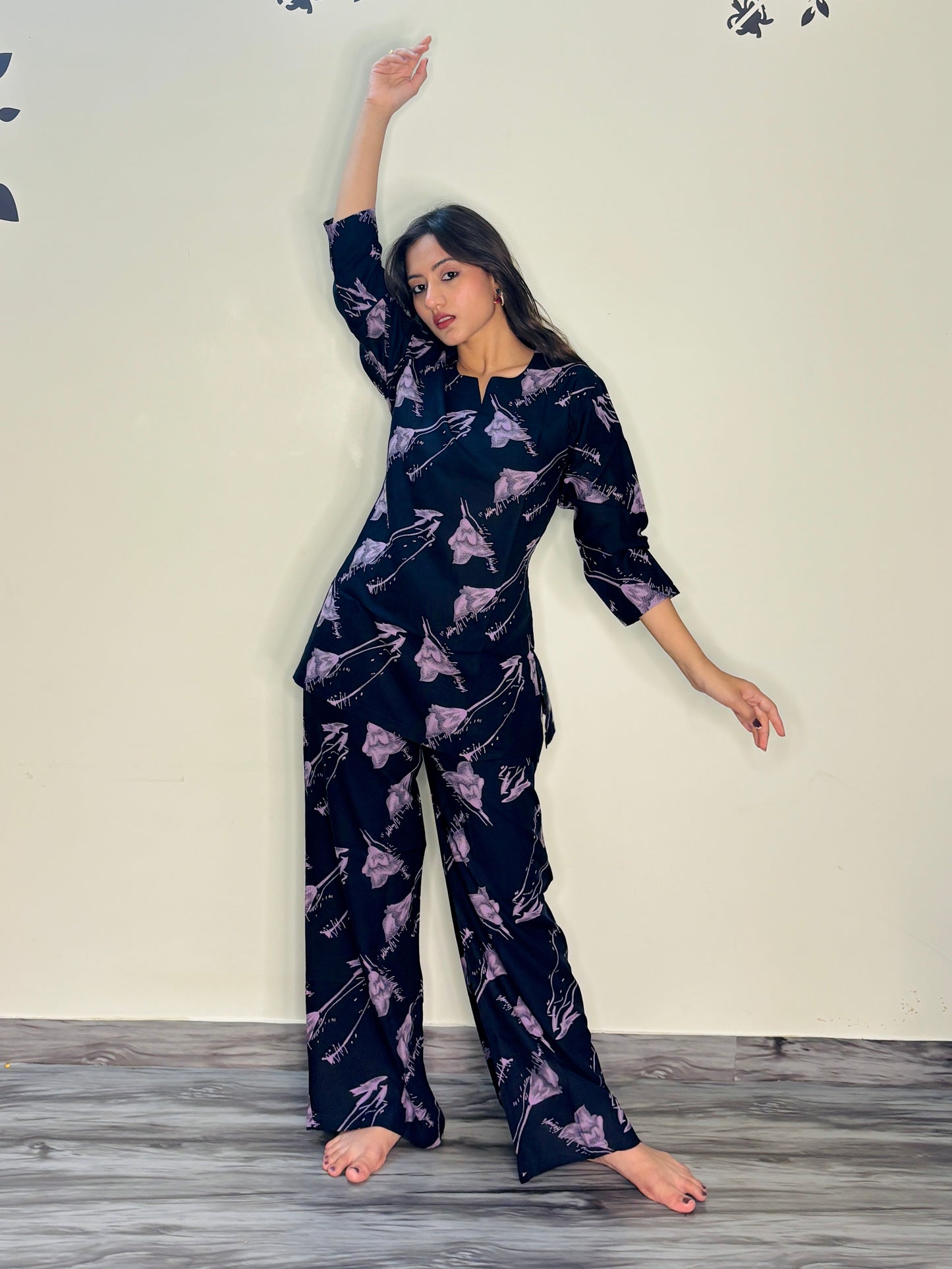 ROYAL BLUE PEONY RAYON CO-ORD SET