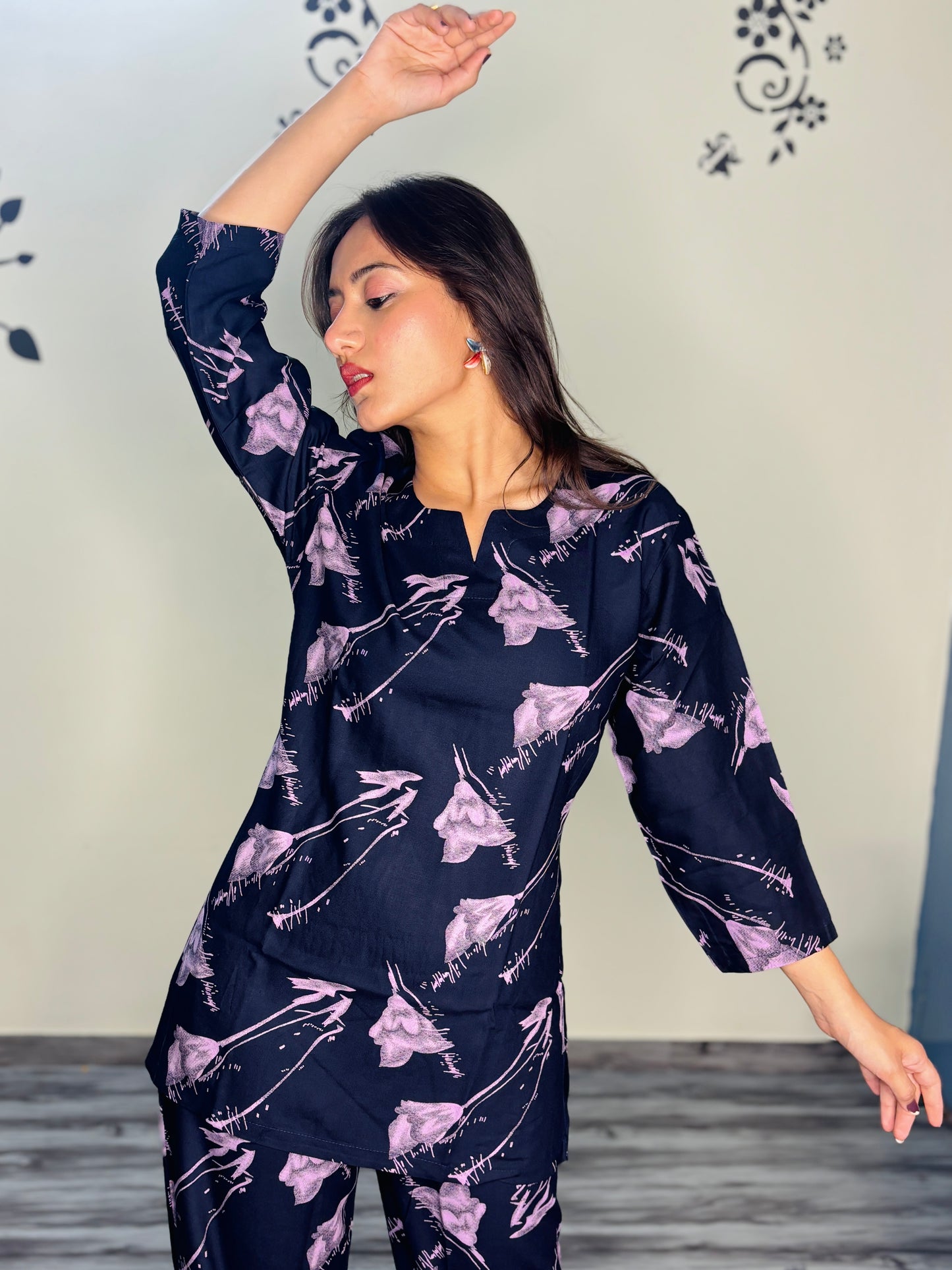 ROYAL BLUE PEONY RAYON CO-ORD SET