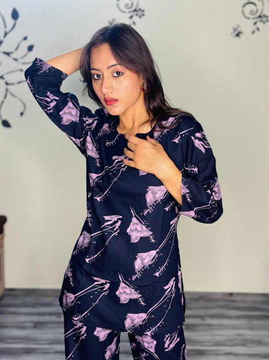 ROYAL BLUE PEONY RAYON CO-ORD SET