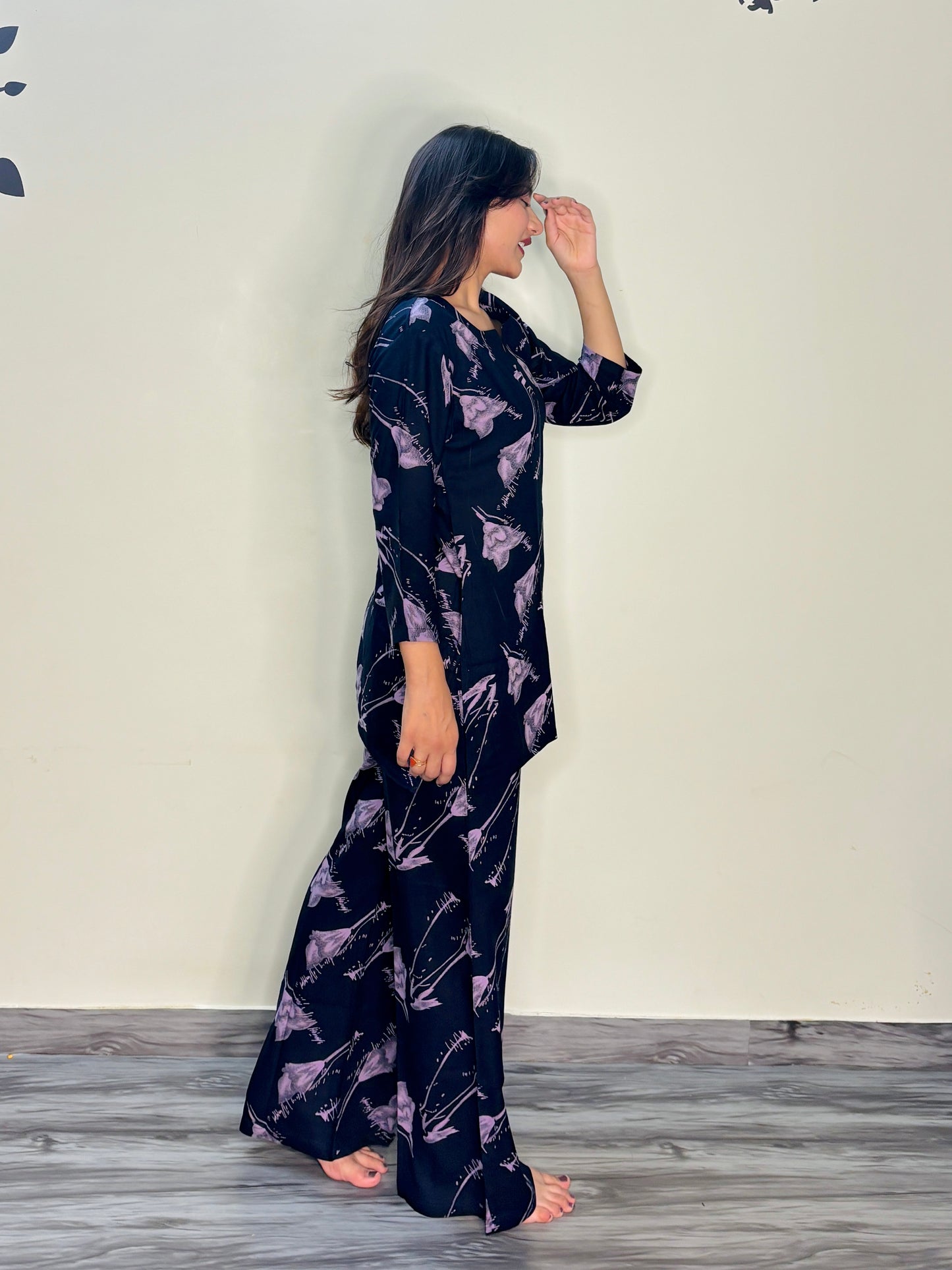 ROYAL BLUE PEONY RAYON CO-ORD SET